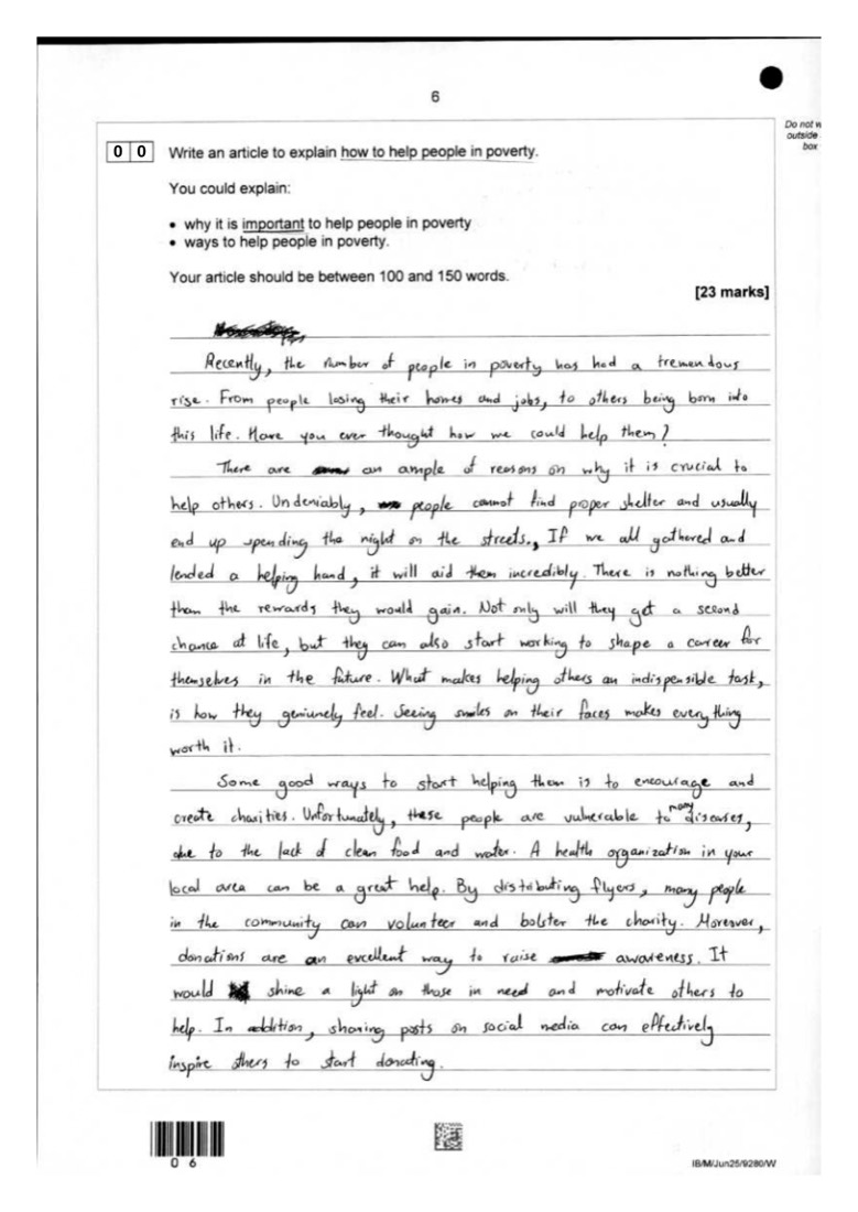English student answer — page 1