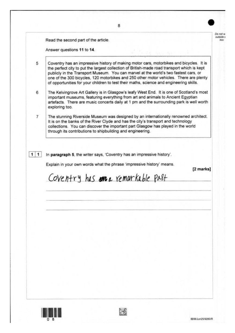 English student answer — page 9