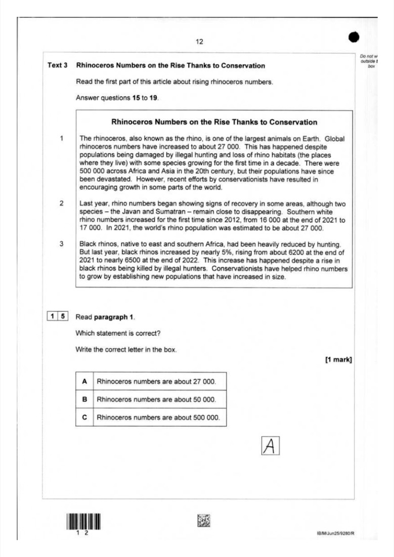 English student answer — page 12