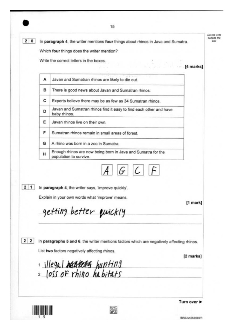 English student answer — page 15