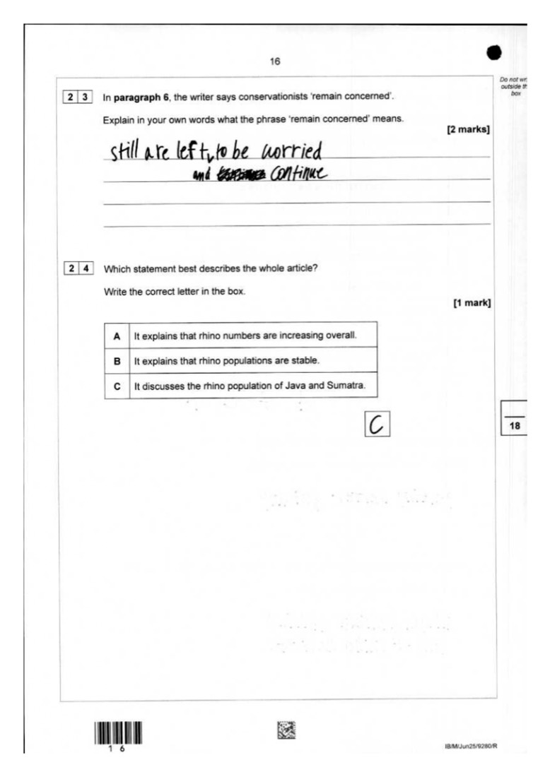 English student answer — page 16