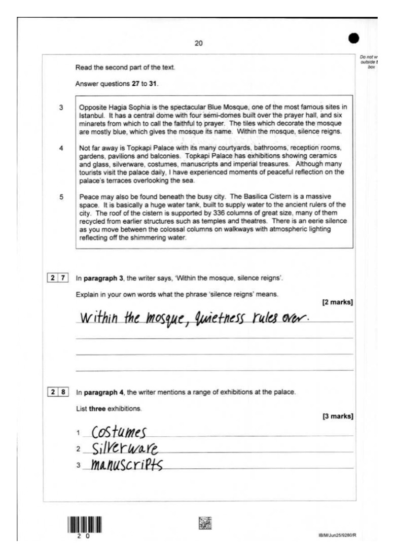 English student answer — page 19