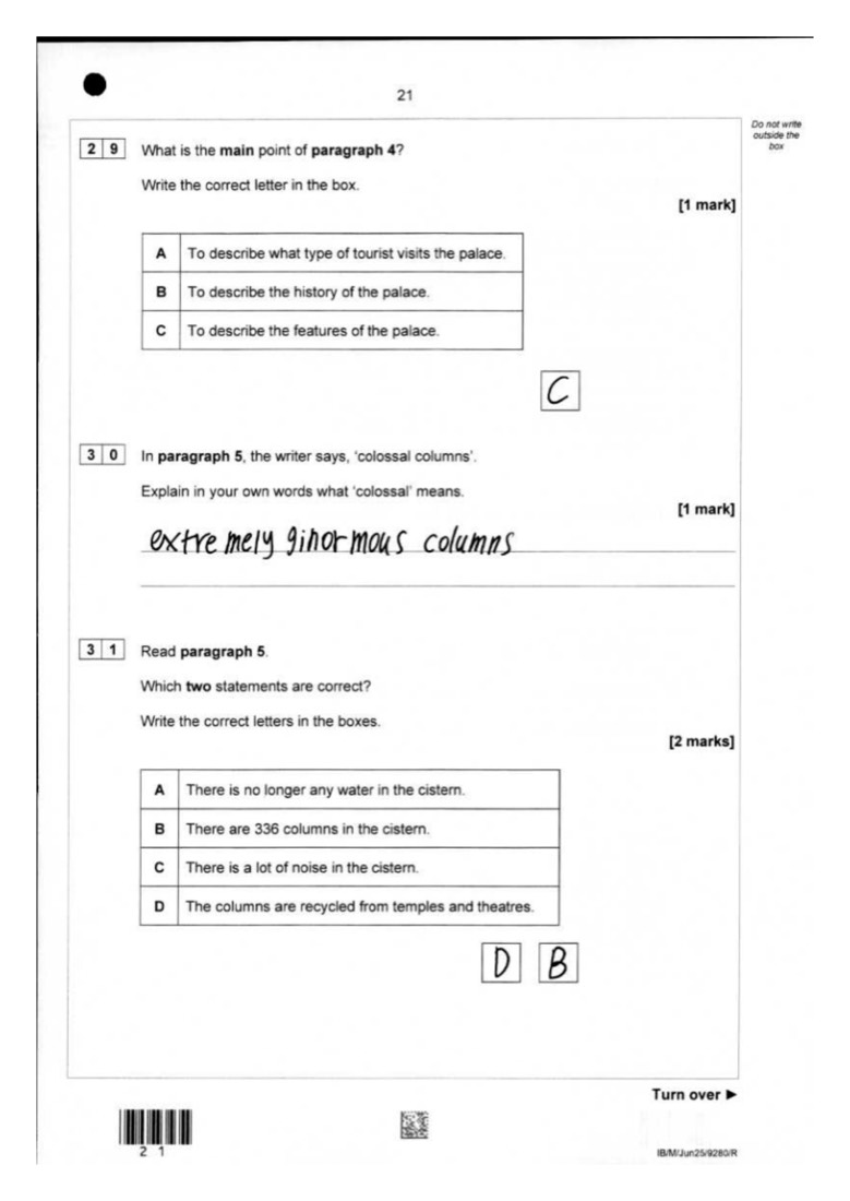 English student answer — page 20