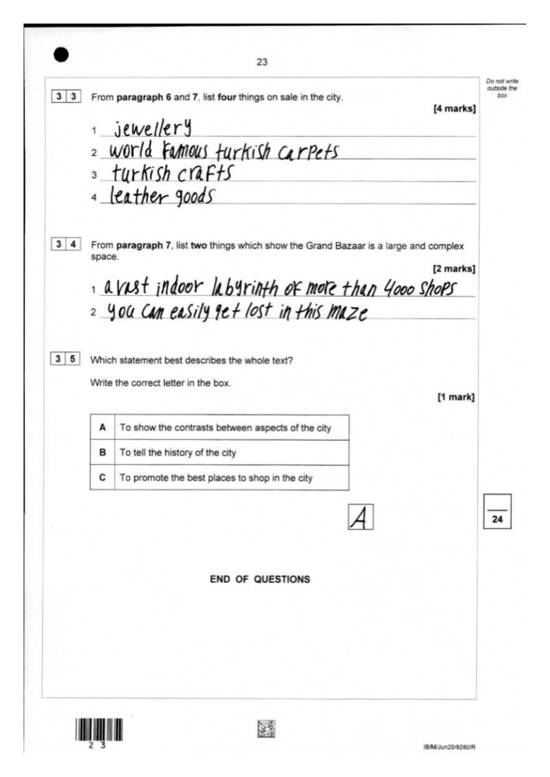 English student answer — page 22