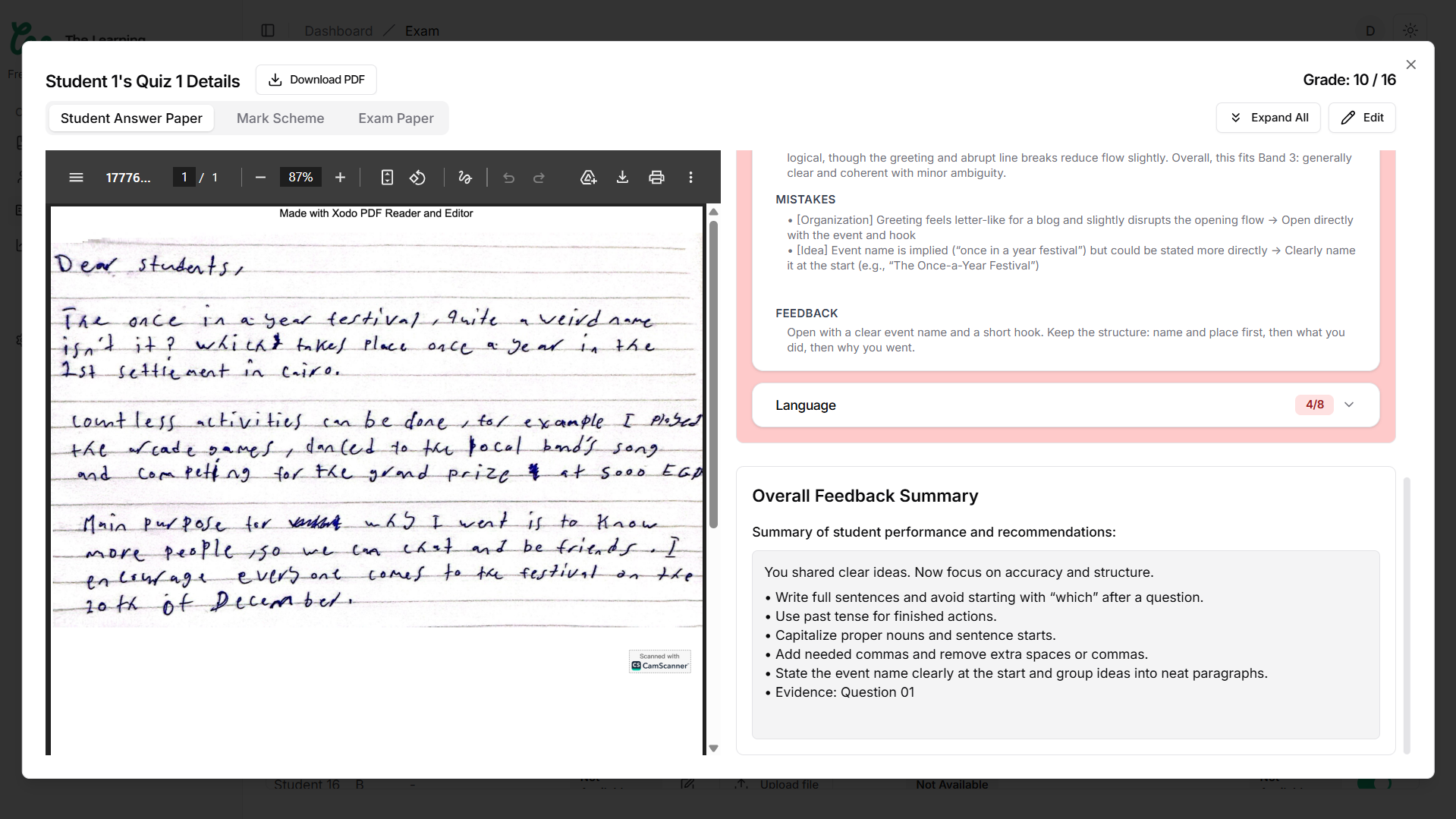 Detailed Personalized Feedback