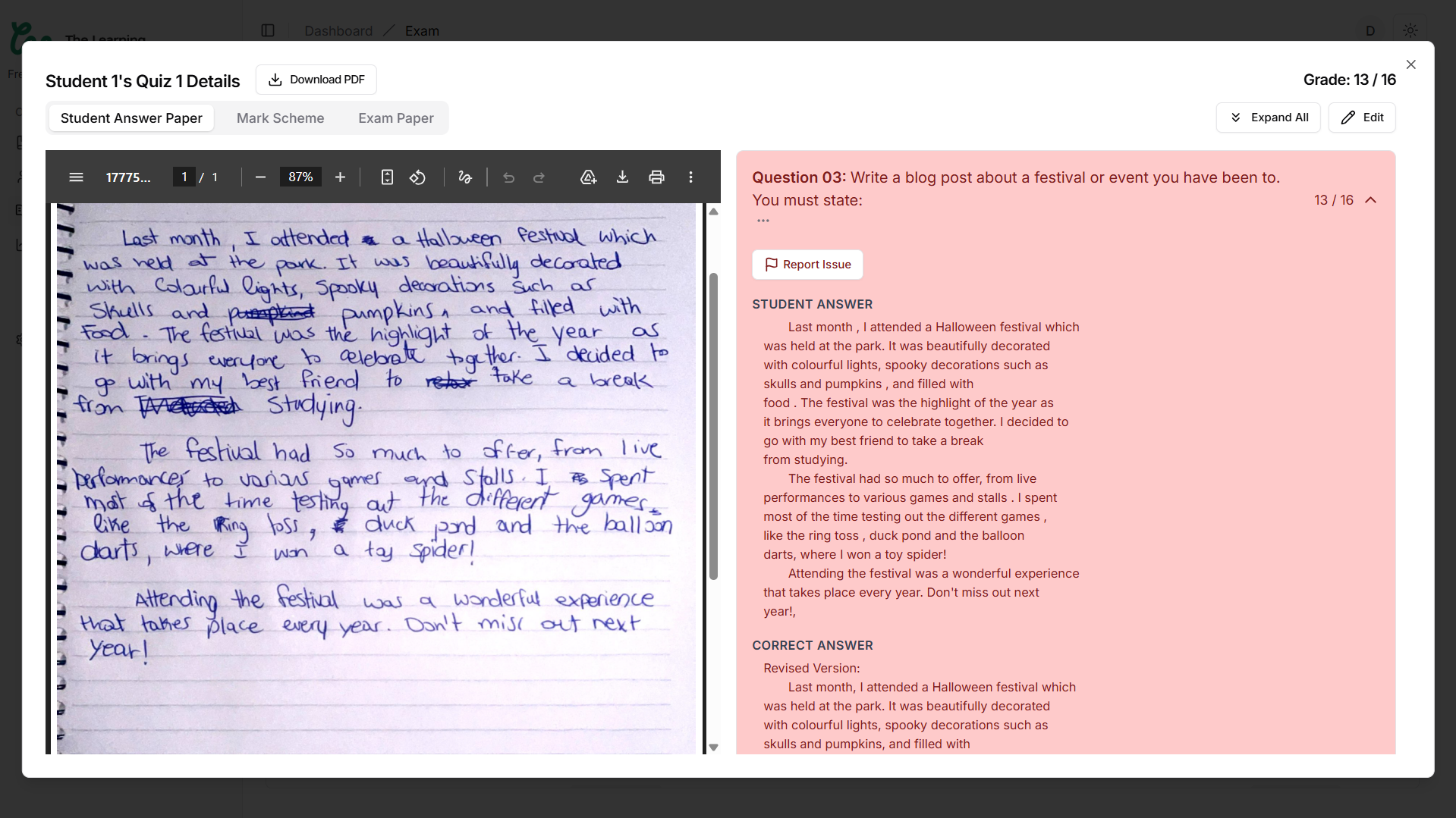 Handwritten Instant Grading